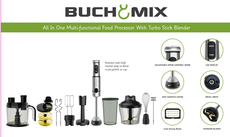 12 IN 1  Food processor with Turbo Stick Immersion Blender